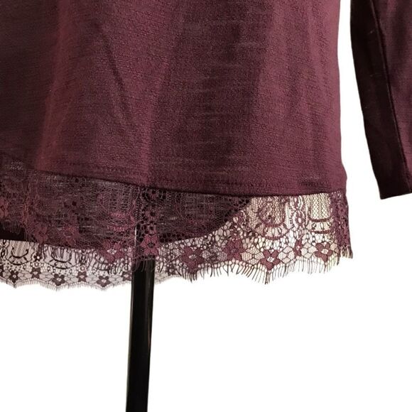 𝅺lauren Conrad Burgundy Long Sleeve Bow Back with Lace Shirt Sz S - Picture 3 of 6